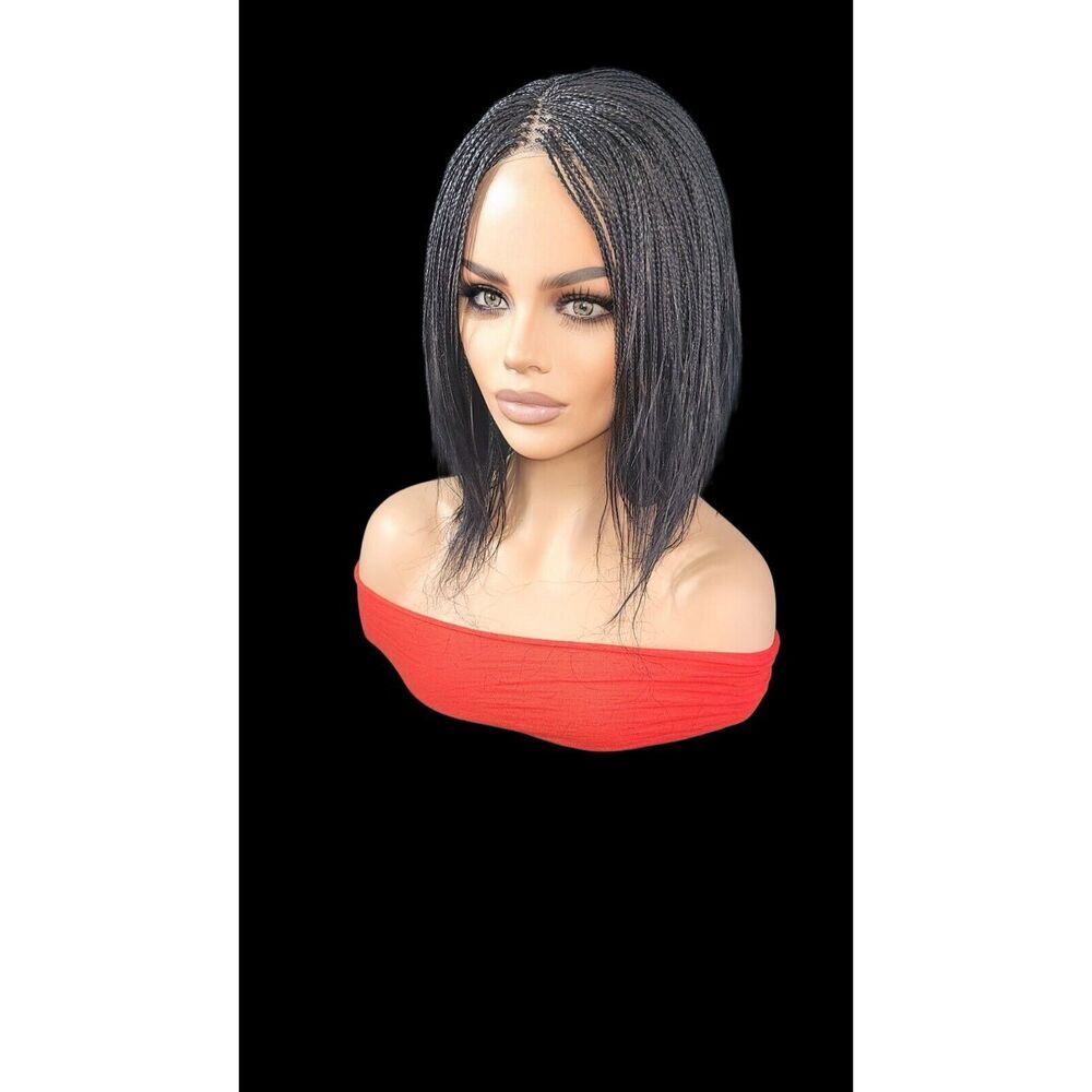 Handmade Braided Lace Wigs, Bob cut, short Micro millions braids. NWT Jet Black - Picture 9 of 15